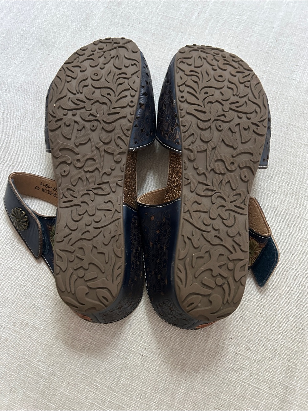 Spring Step L'artiste Spikey Floral Sandal Navy SZ 42 Leather Comfort Mary Jane - Picture 9 of 15